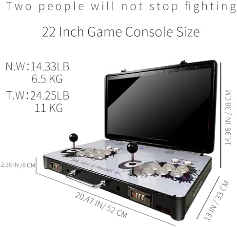 Portable 20000 in 1 Metal Box 3D Arcade Game Console, 22 inch Screen Retro Electronic Game Console, with Search/Hide/Save/Load/Pause Functions