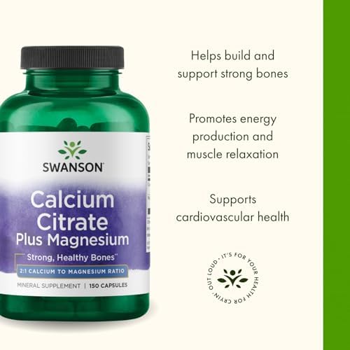 Swanson Calcium Citrate Plus Magnesium, 150 Capsules | Mineral Supplement Promoting Strong Bones, Energy Production, and Muscle Relaxation