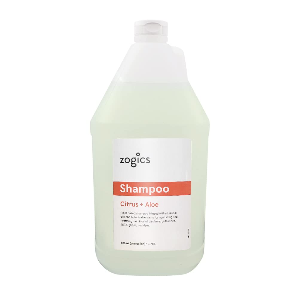 Zogics Shampoo, Citrus and Aloe, 4 Gallon Case | Plant-based formula cleans, nourishes and hydrates hair, for fitness centers, spas, health clubs, facilities and homes