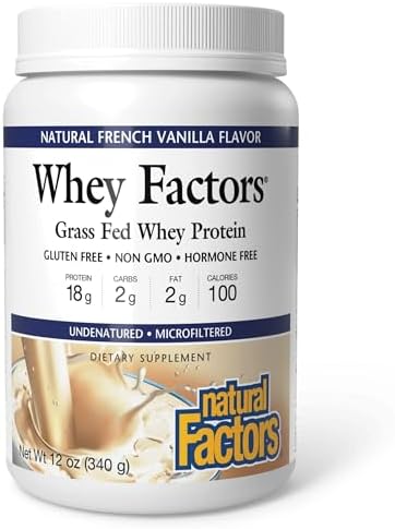 Whey Factors by Natural Factors, Grass Fed Whey Protein Concentrate, Aids Muscle Development and Immune Health, Unflavored, 2 lb