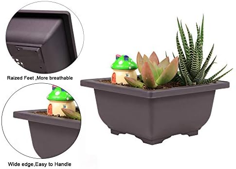 MUZHI 6PCS/Pack Retro Style Basin Plastic Flower Pot 6.5 Inch Flower Bonsai Tree Plant Bowl Nursery Pots Maceta Cuadrada Simulational Purple Sands Pots with Tray Rectangle Small