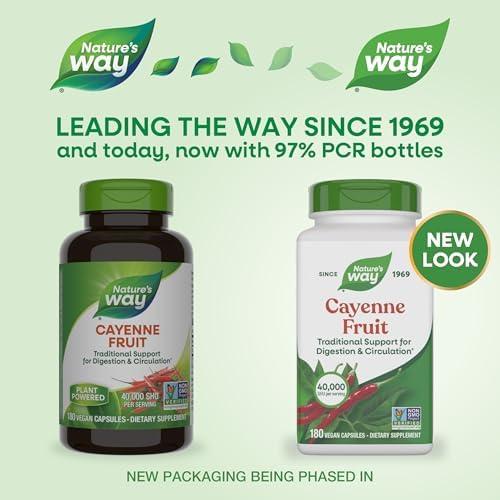 Nature's Way Cayenne Fruit Capsules, 450 mg Cayenne Pepper, Vegan, 180 ct | Traditional Digestion & Circulation Support*, Dietary Supplement, Non-GMO