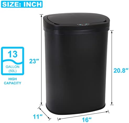 Kitchen Trash Can | Stainless Steel 13 Gallon Trash Can | 50L Touch Free Garbage Can with Lid | Electronic Sensor High Capacity Trash Bin for