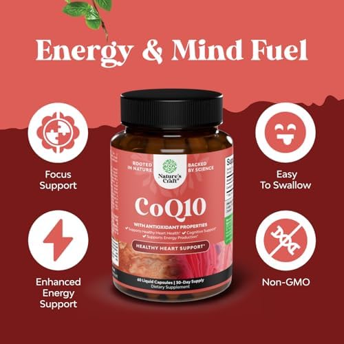 CoQ10 Liquid Capsules Supplement - Healthy Heart & Energy Support - 60 Ct