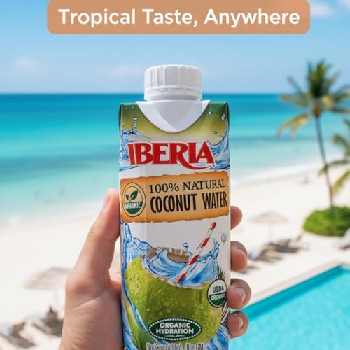 Iberia 100% Pure Organic Coconut Water, 1 Liter , 33.8 Fl Oz (Pack of 3)