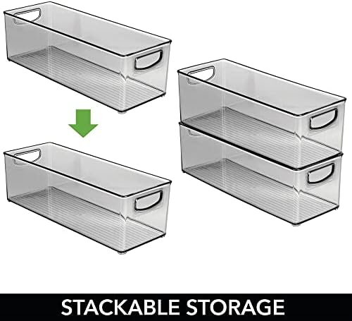 mDesign Plastic Video Game and DVD Storage Organizer - Game and Movie Disc Holder Bin with Handles for Home Media Console Stand and Closet Shelf