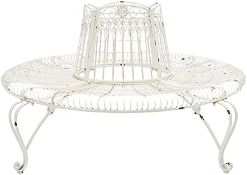 SAFAVIEH Outdoor - Ally Iron Tree Bench - Rustic Brown Iron Metal - Curved Scrollwork Garden Design - Ideal for Patio, Deck, Porch, Garden, 17.5" Seat Height (PAT5019A)