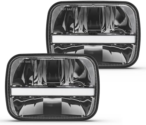 BICYACO 1 Pair 105W Rectangular 5x7/ 6x7 Inch Led Headlight High Low Beam Headlamp Compatible with Jeep Wrangler YJ Cherokee XJ Kenworth T300 1997-2010 Replacement H6054 H5054 H6054LL 69822 6052 6053