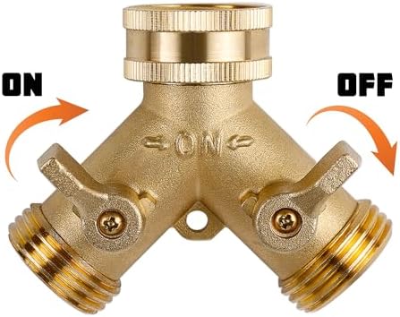 Triumpeek Brass Garden Hose Splitter, 3/4 Inch 2-Way Y Brass Hose Connector with O-ring Washers & Tape
