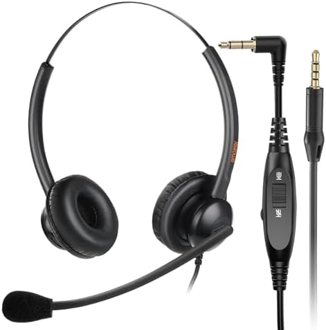 Lightweight Telephone Headset with 2.5mm Bottom Cable and Mute Button for Office Calls, Works with Cisco Polycom Panasonic Landline IP Desk Phones