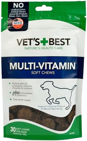 Vet's Best Multi-Vitamin Soft Chews for Dogs, Daily Wellness, 30 Count | Daily Multivitamin Soft Chews, Supports Physical & Mental Wellness