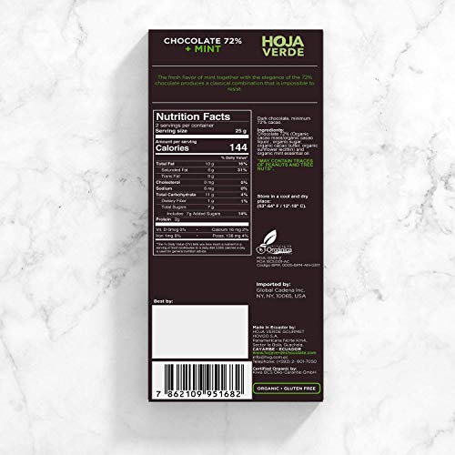 Hoja Verde Dark Chocolate Sugar, Dairy Free Bars, Keto Friendly, Certified Organic | Vegan, Natural, Non-GMO and Gluten Free (100% Pure)