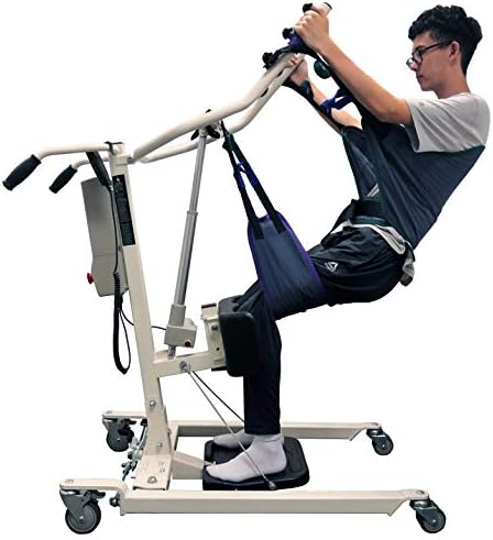 Stand Up Electric Patient Lift - Sit to Stand, Standing Lift, Rhino Lift with Manual Low Base - with Transport Sling (Large), 380 lb. Weight Capacity