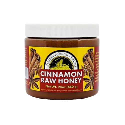 Cinnamon Honey 24oz - Creamy Raw Honey with Certified Organic Cinnamon - Sleeping Bear Farms - Unprocessed Untreated Spreadable Honey - Natural