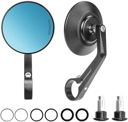 KEMIMOTO Motorcycle Bar End Mirrors, CNC Aluminum 7/8" Handlebar Rearview Mirrors with Blue Anti-Glare Lens, Universal Fit for Motorcycles, E-bikes