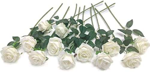 12 PCS Artificial Flowers Roses Silk Flowers Fake Long Stem Artificial Roses for Home Wedding Decorations (Yellow)