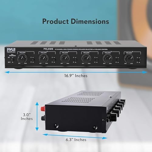 Pyle 6 Channel Speaker Selector Switch - Multi Zone A B Speaker Distribution Controller Box w/ Independent Audio Source Volume Control