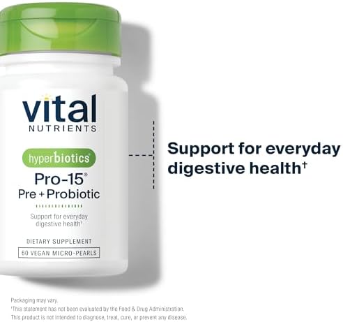 Hyperbiotics Vital Nutrients Pro-15 Prebiotics and Probiotics for Women and Men | 15 Science Backed Strains | Supports Occasional Constipation, Diarrhea, Gas & Bloating | 60 Vegan Time Release Pearls