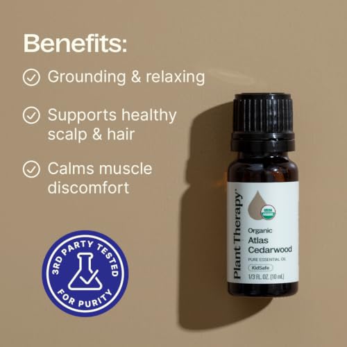 Plant Therapy Atlas Cedarwood Essential Oil 10 mL USDA Certified Organic | 100% Pure and Undiluted, for Essential Oil Diffusers and DIY Skincare