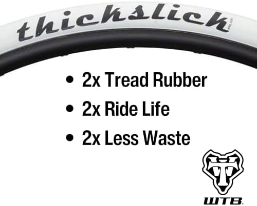 WTB ThickSlick Hybrid Bike Tire (26"/29"/700c) Wire Bead - Slick Tread - Commuter & Campus (Black/White, Optional Flat Guard)