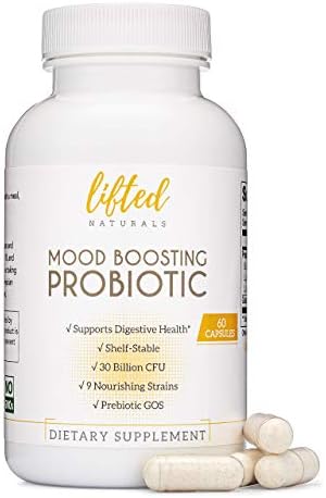 Lifted Naturals Mood Boosting Probiotic 30 Billion CFU - Mood Support Supplement, Prebiotics and Probiotics for Women & Men