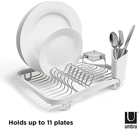 Umbra Sinkin Dish Drying Rack, in Sink or Countertop Drainer, Black/Nickel | Removable utensil holder, non slip rubber feet, fits standard sizes, coated wire and plastic