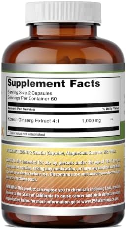 Amazing Formulas Ginseng Complex 1000 Mg of 4:1 Korean Ginseng Extract | Capsules Supplement | Non-GMO | Gluten-Free | Made in USA (1 Pack | 120