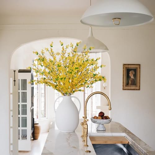 6Pcs Yellow Artificial Flowers 25.5in Long Stem Forsythia Branches
