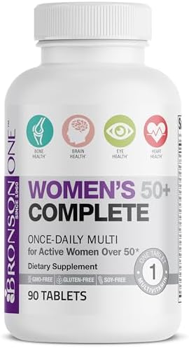 Bronson ONE Daily Women 50+ Complete Multivitamin Multimineral, 180 Tablets | Once-Daily, Targeted Nutrition For Active Women Over 50, Non-GMO, Gluten-Free, Soy-Free
