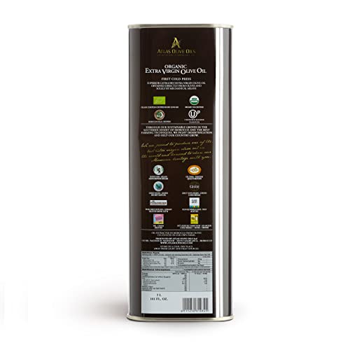 Atlas Organic Extra Virgin Olive Oil, Moroccan, High Polyphenol, 170 fl oz | Cold Pressed EVOO With High Smoke Point, Trusted By Award-Winning Chefs, One Family Farm, Polyphenol-Rich & Smooth Finish