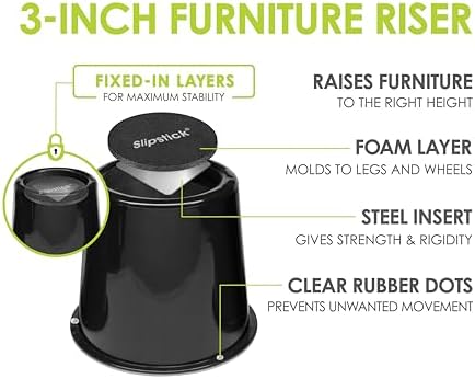 Slipstick CB676 3 Inch Incline Bed Risers for Acid Reflux, Pain