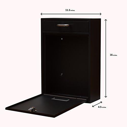 Wall Mounted Locking Vertical Dropbox Mailbox - Safe and Secure (Large) | Made with Galvanized Steel (Black)