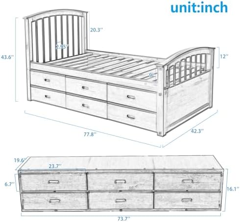 Merax Twin Size Platform Storage Bed Solid Wood Bed with 6 Drawers