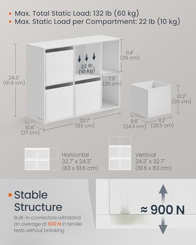 SONGMICS HOME Book Shelf, Snapsemble Superfast Assembly, 6-Tier Floor Standing Bookcase with Doors and Adjustable Shelves, 70.4 Inches Tall for Bedroom Study Living Room, Snow White