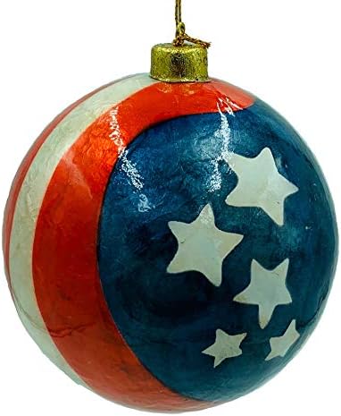 GUTZ Tree Ornament Collection, American Stars & Stripes from Old Glory Flag Handcrafted Filipino Capiz (4" Diameter)