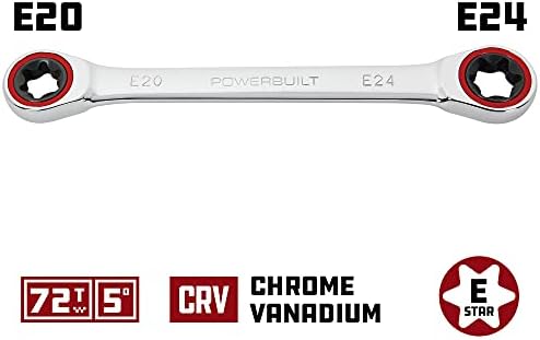 Powerbuilt E10/E12 Ratcheting Double Box-End E-Torx E-Star Wrench, 72-Tooth Ratcheting Wrench with 5-Degree Swing for Tight Spaces - 641760