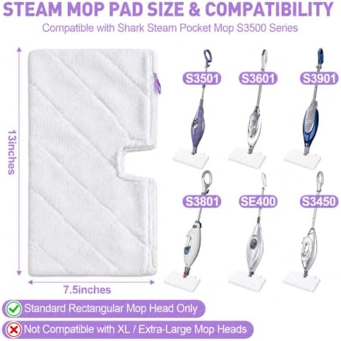 4 Pack Steam Mop Replacement Pads Compatible with Shark Steam Pocket Mop S3500 Series (S3501, S3601, S3550, S3901, SE450)