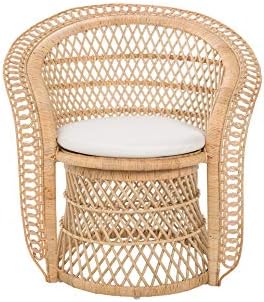 Kouboo Rattan Armchair – Natural Peacock Style Lounge & Dining Chair – Boho Patio Furniture, Indoor Accent Chair for Living Room
