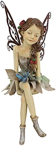 Design Toscano KY71004 Fiona The Flower Fairy Garden Statue, 17 Inch, Antique Stone