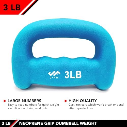 JFIT Neoprene D Grip Dumbbells - Single Weights 1LB-5LB - Premium Non-Slip, Hand Weights, Ergonomic Design