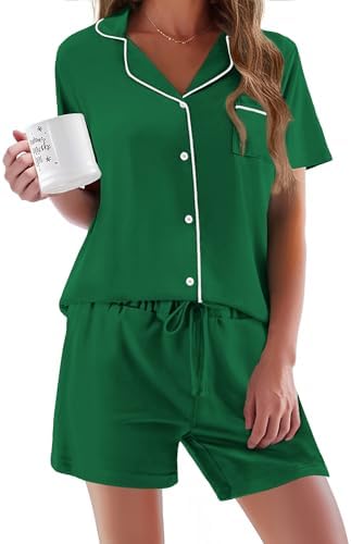 Ekouaer Pajamas Set for Women Short Sleeve Sleepwear Button Down Pj XS-XXXL | Summer 2 Piece Lounge Set, Soft Fabric, Drawstring Waistband, for Bridesmaid Bride Party, Plus Size, Petite, Cute Pattern