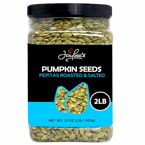 Jaybee's Unsalted Pumpkin Seeds 32 oz, Roasted Pepitas, Healthy Snack | Nutritious pepitas packed with protein and fiber, perfect for snacking or topping your favorite dishes.