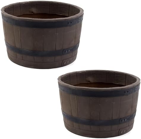 RTS Companies Home Accents 24" Whiskey Barrel Planter, Durable Polyethylene Indoor/Outdoor Flower Pot, Weather-Resistant Plastic Garden Planter, Black, 1-Pack