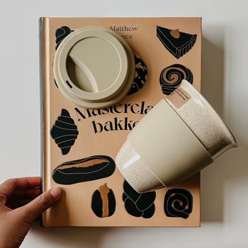Gencywe Ceramic Travel Mugs with Silicone Lids, 15 oz Portable Coffee Mug Travel Unique To Go Mug, Reusable Coffee Cups with Non-Slip Sleeve