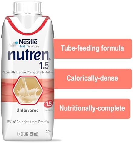 Nestle Nutren 1.5 Tube Feeding Formula, Unflavored, 250 ml, 24 Count, Meal Replacement Beverage