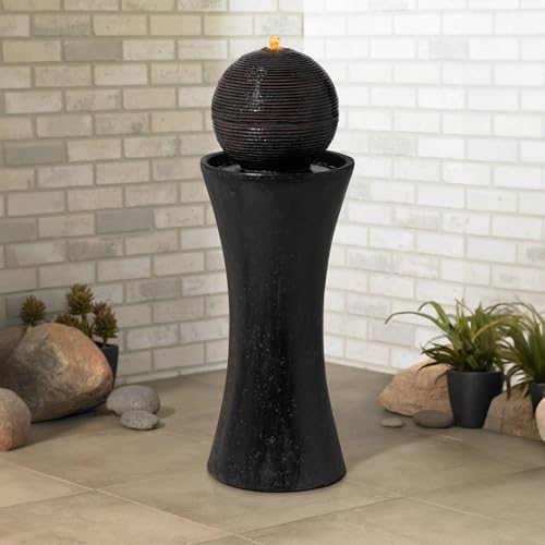 John Timberland Dark Sphere 35 1/2" High LED Pillar Indoor Bubbler Fountain | Large Zen Modern Outdoor Decor Faux Stone Floor with Light Ball Water
