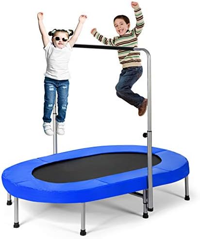 Giantex Mini Trampoline, 2 Persons Foldable Fitness Trampoline w/ 5 Levels Height Adjustable Handle, Max Load 330LBS