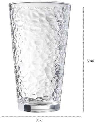 Le'raze Set of 10 Hammered Glass Cups, Clear Heavy Base Drinking Glasses | 16oz, Stackable, Durable, Dishwasher Safe, Freezer Safe, Non Slip
