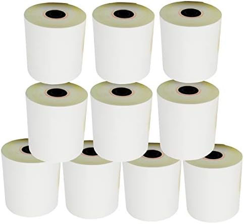 (10 Rolls - 50 GSM) 3'' x 95' White/Canary 2 Ply Carbonless Kitchen Printer Paper Cash Register Receipt Rolls for Star Micronics SP2000, UP389 VeriFone Omni 480, Printer 220, 250, 900 TMU 220