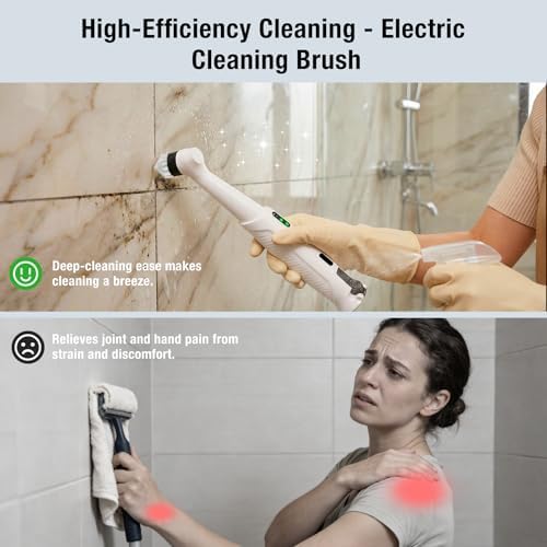 Electric Grout Cleaner, Electric Spin Scrubber, 5 Magnetic Heads | Rechargeable Waterproof Power Scrubber for Tile Grout, Bathroom, Kitchen